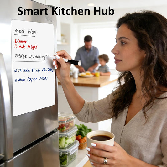 Magnetic Whiteboard for Fridge 12" x 8": Small Dry Erase Board Sheet for Kitchen Refrigerator as Weekly Menu Planner with Strong Magnet Backing - Flat Ships
