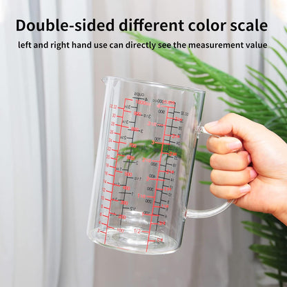 77L 3 Pack Glass Measuring Cup Set (1 1/4, 2 & 4 Cup) [Insulated handle, V-Shaped Spout], High Borosilicate Liquid Glass Measure Cup for Kitchen, Easy To Read, Dishwasher, Freezer, and Microwave Safe