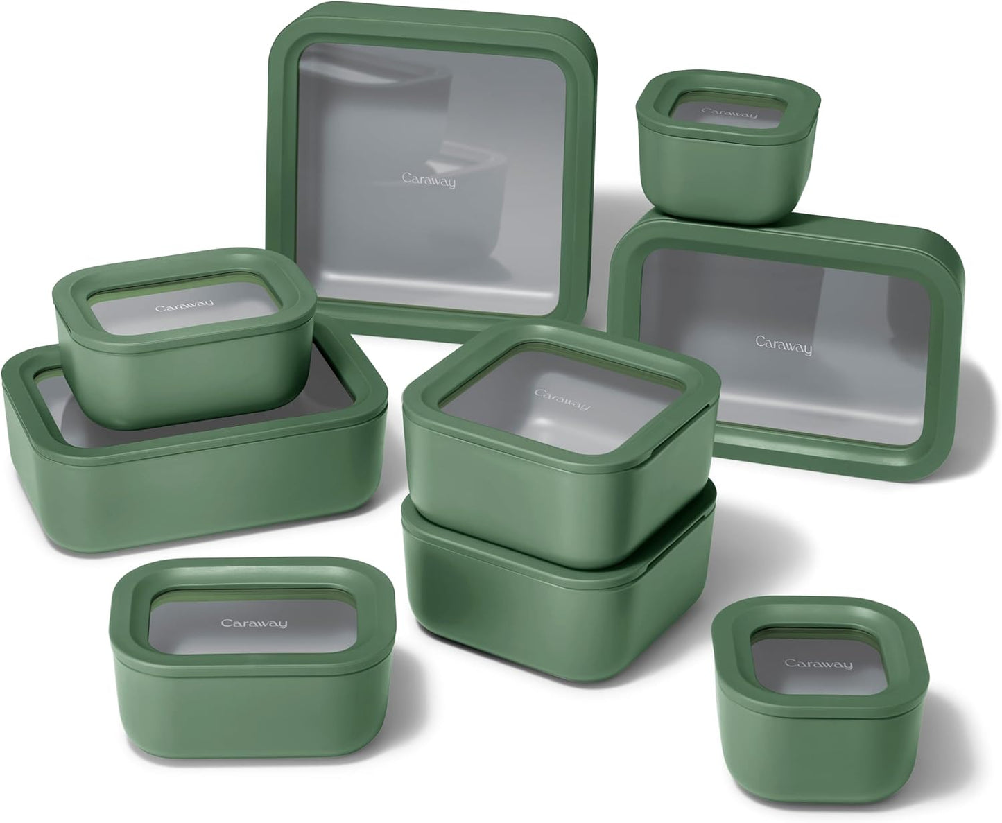 Caraway 13pc Glass Food Storage Container Set - Easy to Store, Non Toxic Lunch Box - with Glass Lids - Includes Storage Organizer - Mist