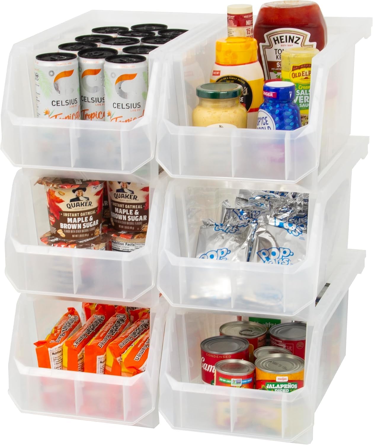 ReadySpace Medium Plastic Storage Bins, Stackable Organizer Containers for Closet Pantry Shelf Garage and Office Organization, Clear, 8 Pack