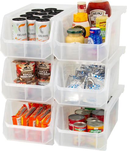 ReadySpace Medium Plastic Storage Bins, Stackable Organizer Containers for Closet Pantry Shelf Garage and Office Organization, Clear, 8 Pack