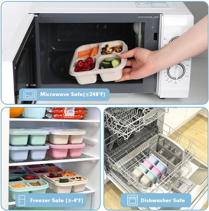 8 Pack Snack Box Container, 4 Compartments Bento Snack Containers for Organized Meal Prep, Reusable Divided Lunch Food Storage Containers for Work, Picnic– Microwave, Dishwasher, Freezer Safe