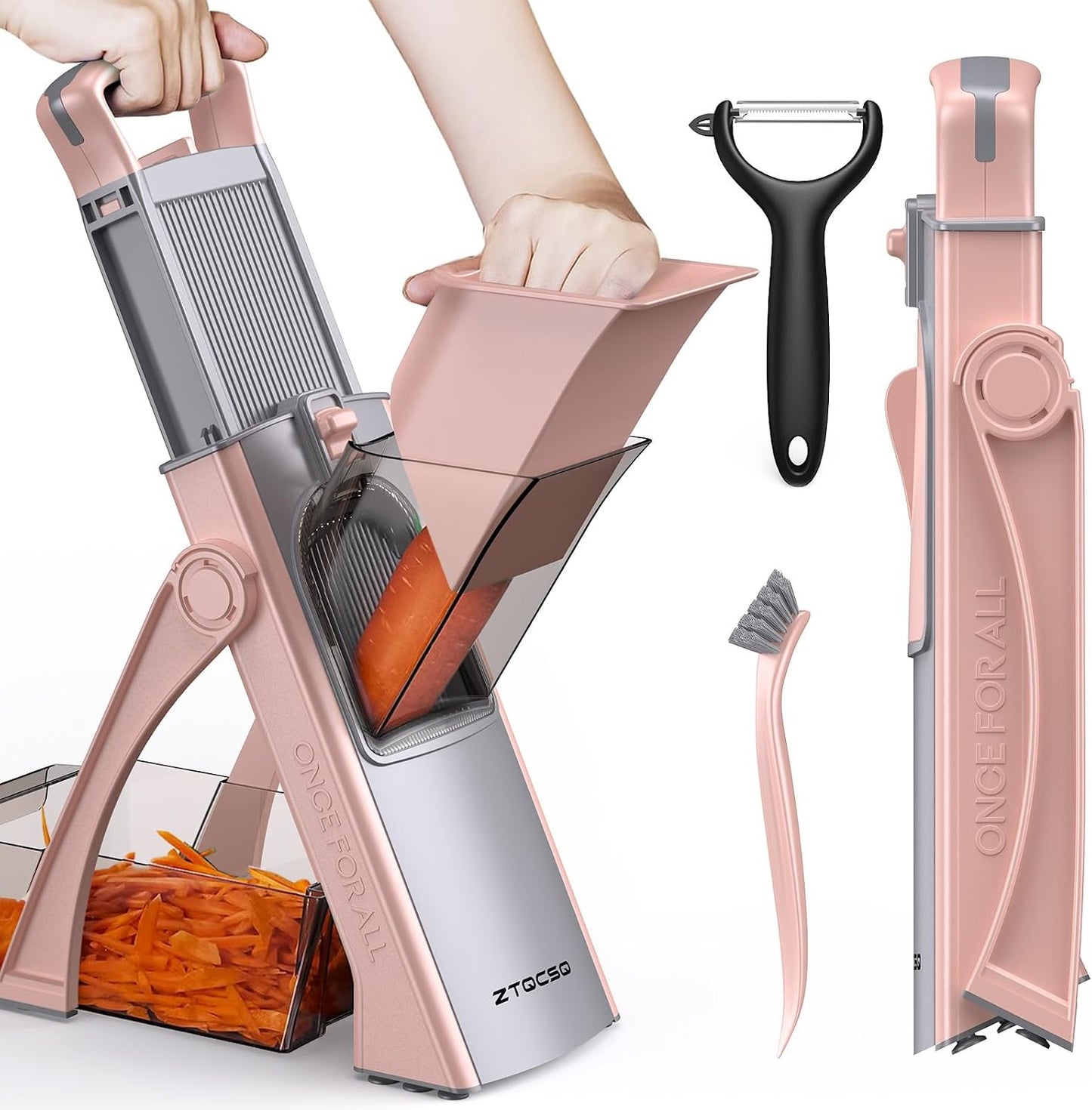 [All in 1] Upgraded Version Safe Mandoline Slicer for Kitchen, Adjustable Thickness. Veggie Slicer, Rapid Prep Mandoline, Detachable Blade, Cleaning Brush/Paring Knife (Black Knight)