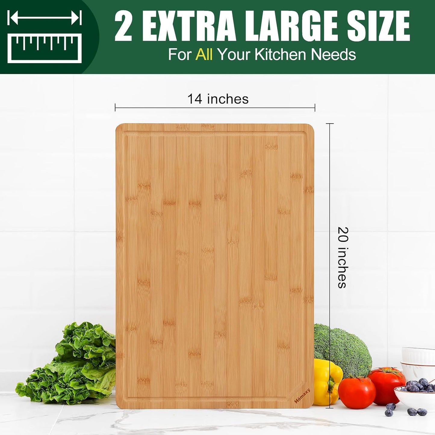 Homaxy Extra Large Bamboo Cutting Boards for Kitchen, 18x12.5" Wood XL Cutting Board with Juice Groove, Butcher Block Wooden Chopping Board for Kitchen, Meat, Cheese, Fruit & Vegetables - Pre Oiled