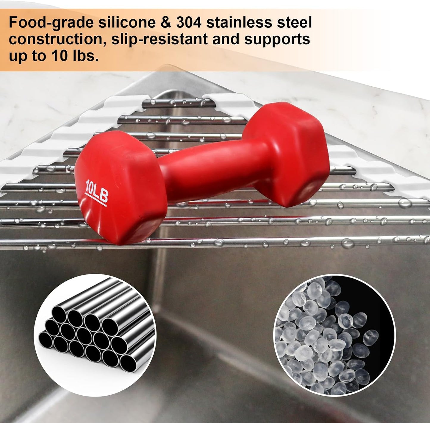 Corner Sink Caddy Triangle Dish Drying Rack for Sink Corner, Sponge Holder Roll Up Dish Drying Rack Over The Sink, Stainless Steel Kitchen Sink Organizer Drainer Mat Sponge Caddy for Counter Storage