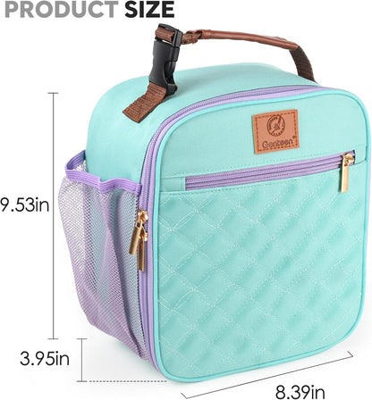 Genteen Kids Lunch Box, Lunch bag for Girls Teen,Insulated Soft Mini Cooler with Bottle Holder, Lightweight Reusable East-Clean LunchBox Back to School-Purple