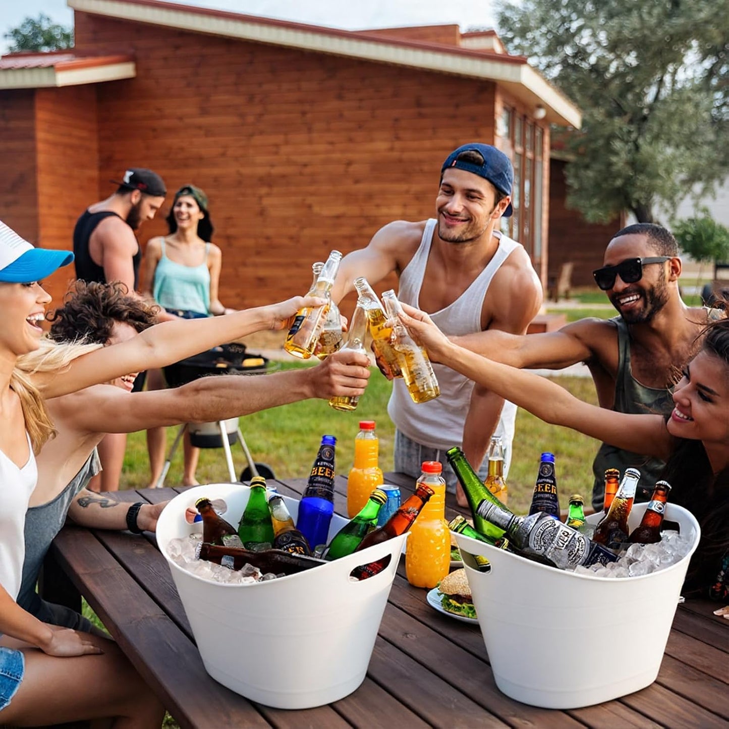 Patelai 6 Pcs Ice Buckets Bulk, Plastic Ice Buckets with Handles, Oval Storage Tub, Large Capacity Drink Tub for Party Bar Wine Beer Champagne Beverage Bottle Cooler(4.5 Liter,Clear)