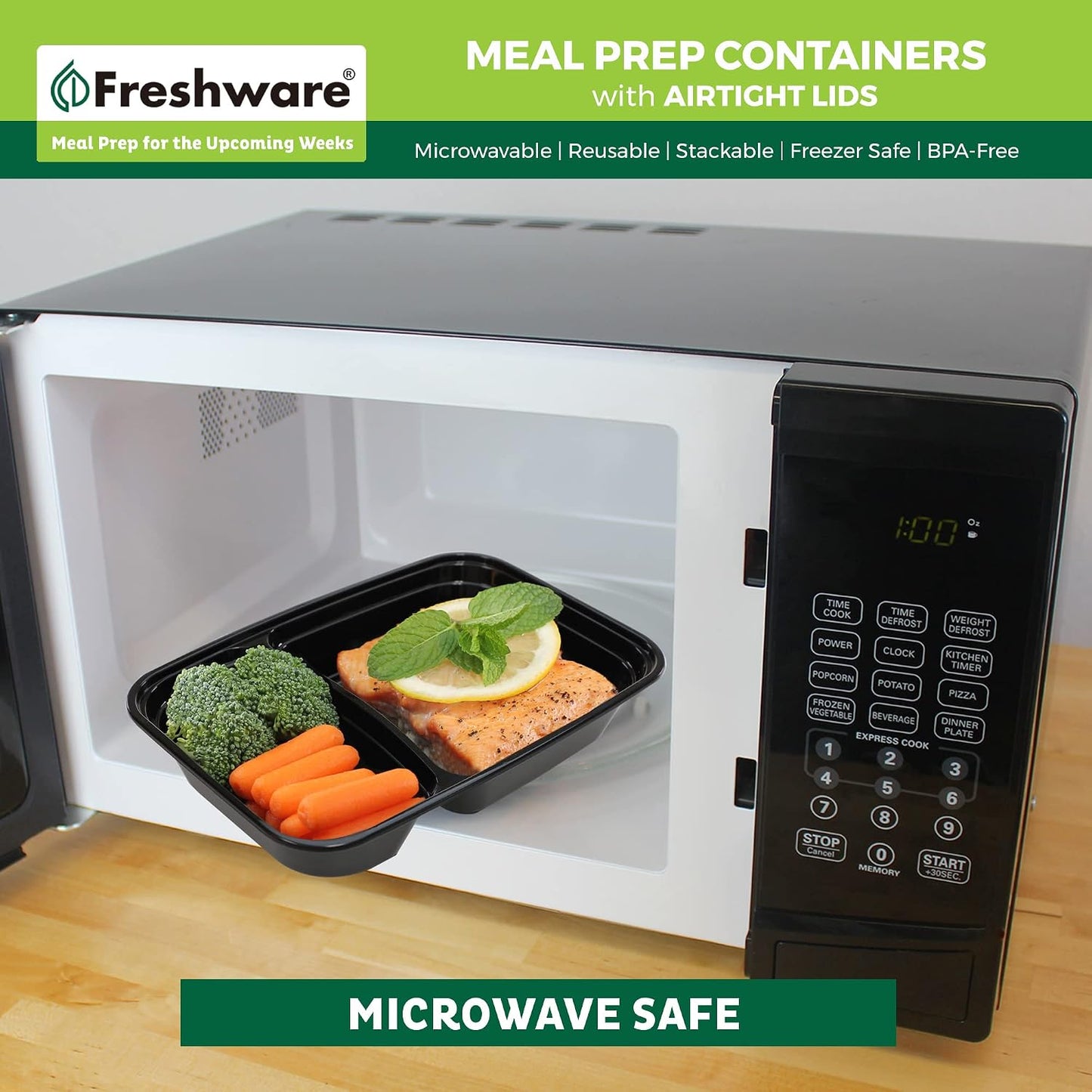 Freshware Meal Prep Containers 1 Compartment Food Storage Containers with Lids, Bento Box, BPA Free, Stackable, Microwave/Dishwasher/Freezer Safe (28 oz), 50 Count (Pack of 1)