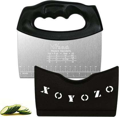Bench Scraper Dough Cutter Salad Chopper with Cover and Large Stainless Steel Blade Vegetable Knife for Butter, Pizza, Cake, Onion