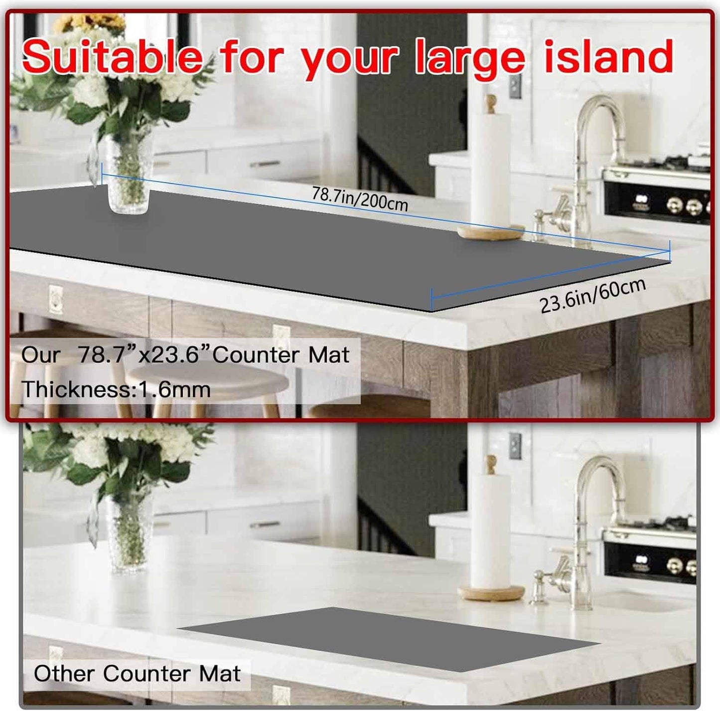 Silicone Mats for Kitchen Counter, 47.3"x23.6"x0.08" Largest Heat Resistant Mat Kitchen Island Waterproof 2MM Thick Countertop Protector Mat Nons-slip Extra Large Counter Mat (Black)