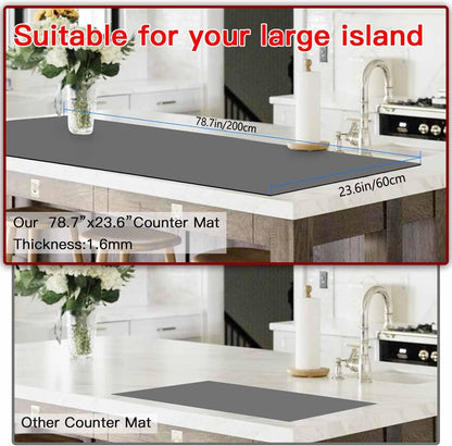 Silicone Mats for Kitchen Counter, 47.3"x23.6"x0.08" Largest Heat Resistant Mat Kitchen Island Waterproof 2MM Thick Countertop Protector Mat Nons-slip Extra Large Counter Mat (Black)