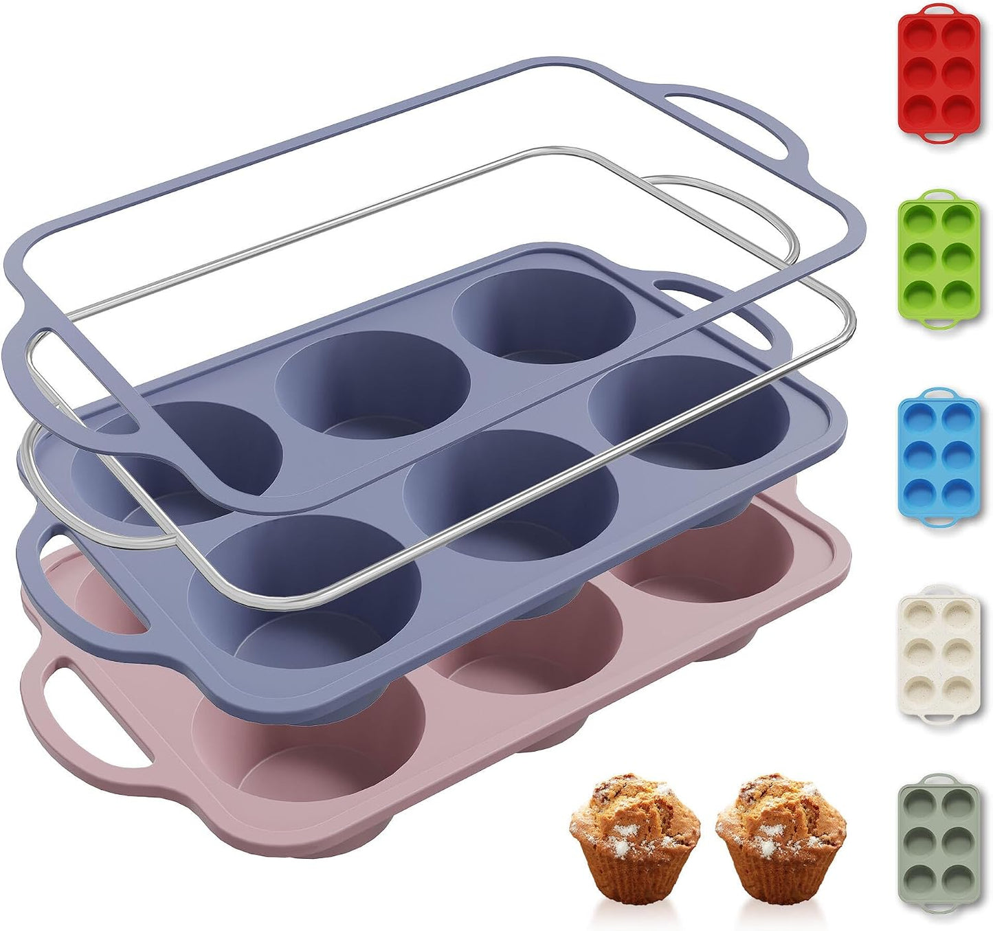 2 Packs 12 Cups Silicone Muffin Pan for Baking with Metal Reinforced Frame Regular Size Cupcake Pan Tray Egg Bites Silicone Cookie Molds Muffin Tin Tart Pans Sheet Set for Oven Dishwasher Safe