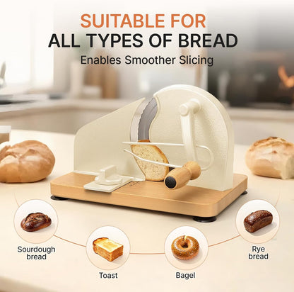 Upgraded Manual Bread Slicer for Homemade Sourdough Bread Adjustable Thickness& Evenly Slicing, Metal Guide, Hand Crank Bread Slicer with Scale Line & Suction Base,Sharp Stainless Steel Blade
