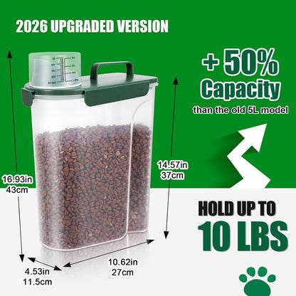 TBMax 10 Lbs Cat Dog Food Storage Container, 2026 Upgraded Large Pouring Container for Pet Food Storage, Bird Seed Dispenser, Portable Travel Kibble Holder -Dark Green
