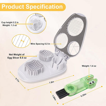 3-in-1 Egg Slicer for Hard Boiled Eggs& Egg Cutter, 304 Stainless Steel Cutting Wire, Heavy Duty Chopper & Dicer with Removable Catch Container –Multipurpose tool, Slices, Wedges, and Dices