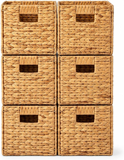 4 Hand-Woven Wicker Storage Baskets 13x11x11in, Water Hyacinth Shelf Bins | ECO-FRIENDLY & SUSTAINABLE