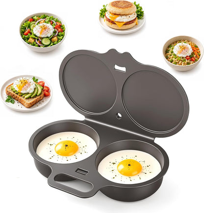 Dual Cavity Microwave Egg Poacher, White Egg Poacher, Quick Oil-Free Cooking Tool for 2 Eggs, Food-Grade PP Material, Portable Breakfast Maker with Lid and Easy-Grip Handle (Dark gray)