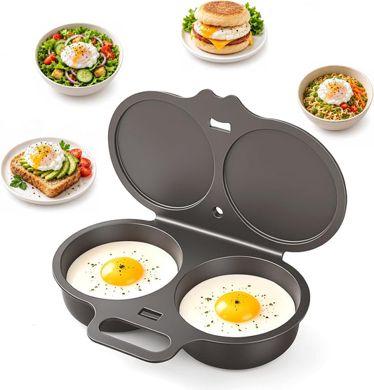 Dual Cavity Microwave Egg Poacher, White Egg Poacher, Quick Oil-Free Cooking Tool for 2 Eggs, Food-Grade PP Material, Portable Breakfast Maker with Lid and Easy-Grip Handle (Dark gray)
