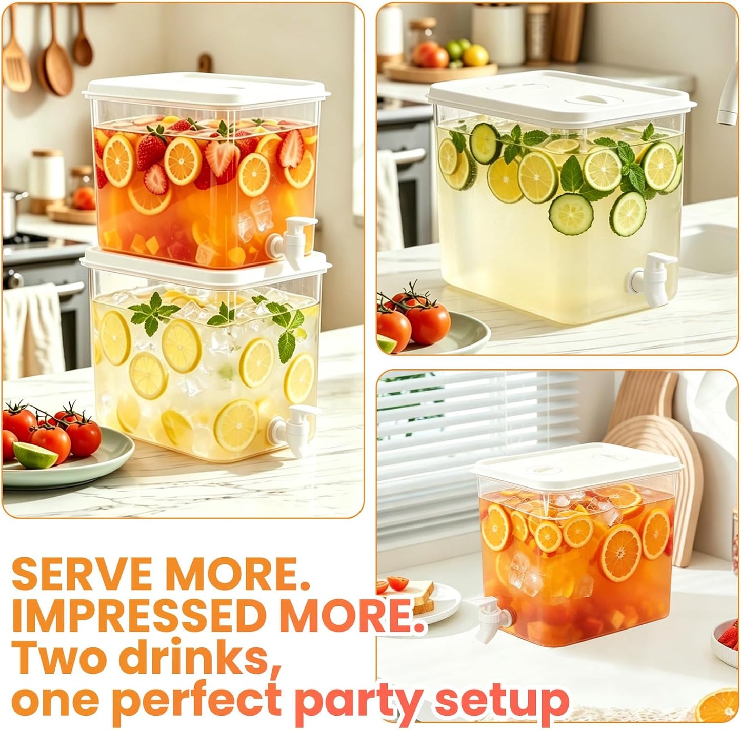 2 Pack 2.3 Gallon Drink Dispenser for Fridge with Spigot and Stand, Beverage Container Leak Proof Lids Filter Screen, Lemonade Dispenser for Party