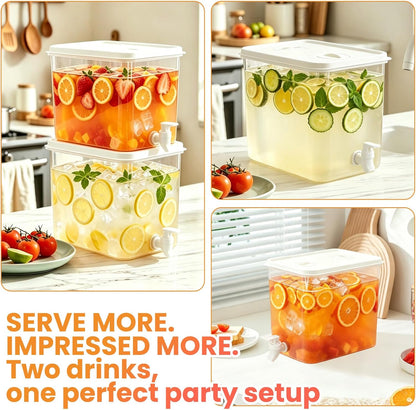 2 Pack 2.3 Gallon Drink Dispenser for Fridge with Spigot and Stand, Beverage Container Leak Proof Lids Filter Screen, Lemonade Dispenser for Party