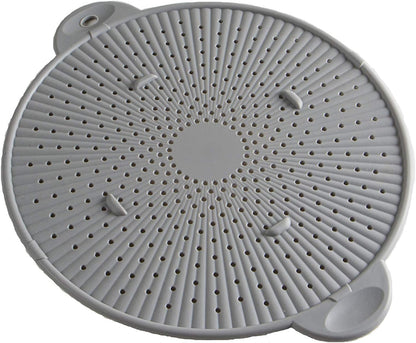 Silicone Splatter Screen, Multi-Use Kitchen Tool, Protect Stovetop and Counters, 3-in-1 Silicone Kitchen Trivet, Splatter Screen, and Colander Lid, Gray