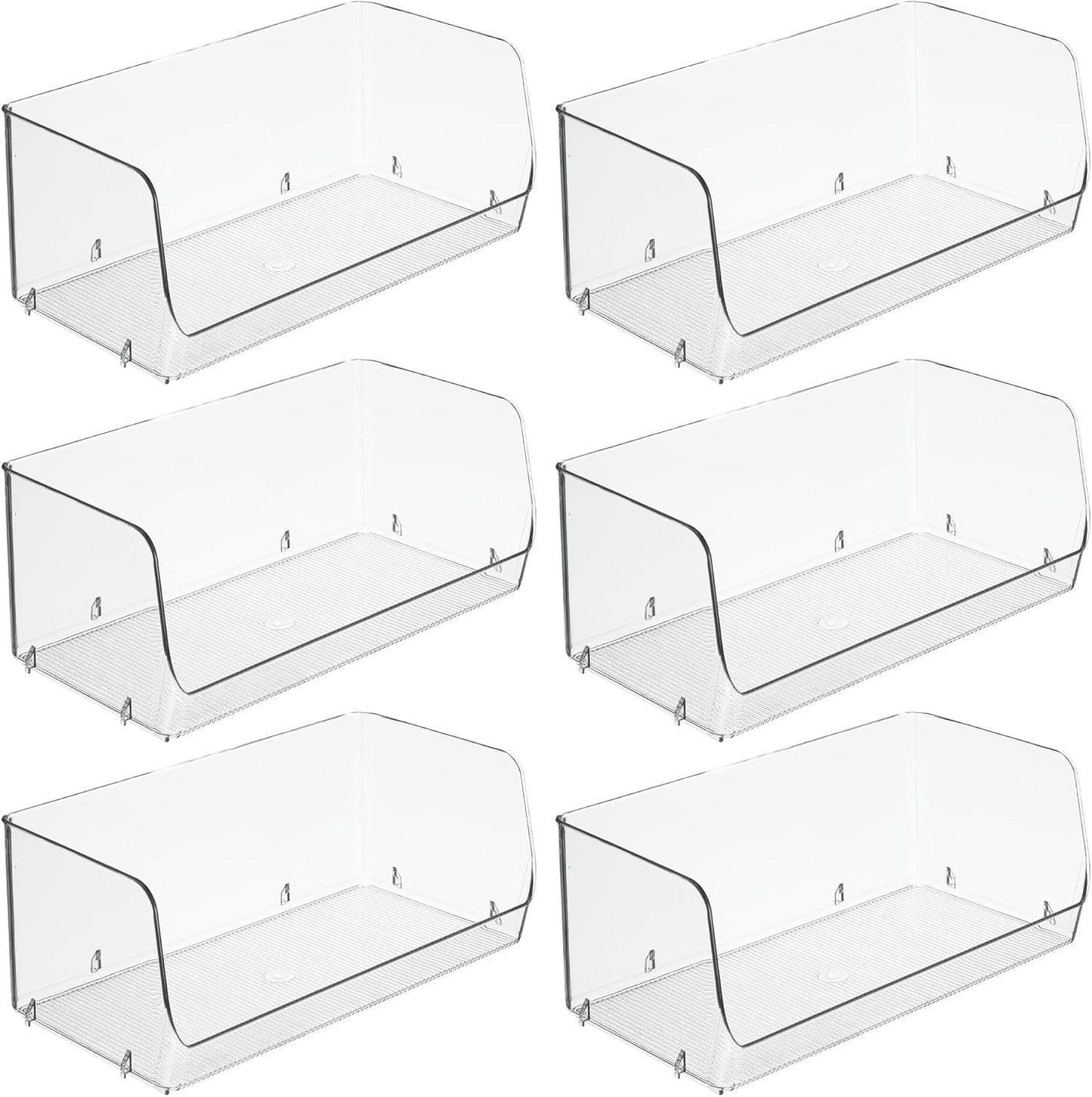 iDesign Stackable Open-Front Storage Bins for Kitchen and Pantry Organization - Set of 6 - Clear