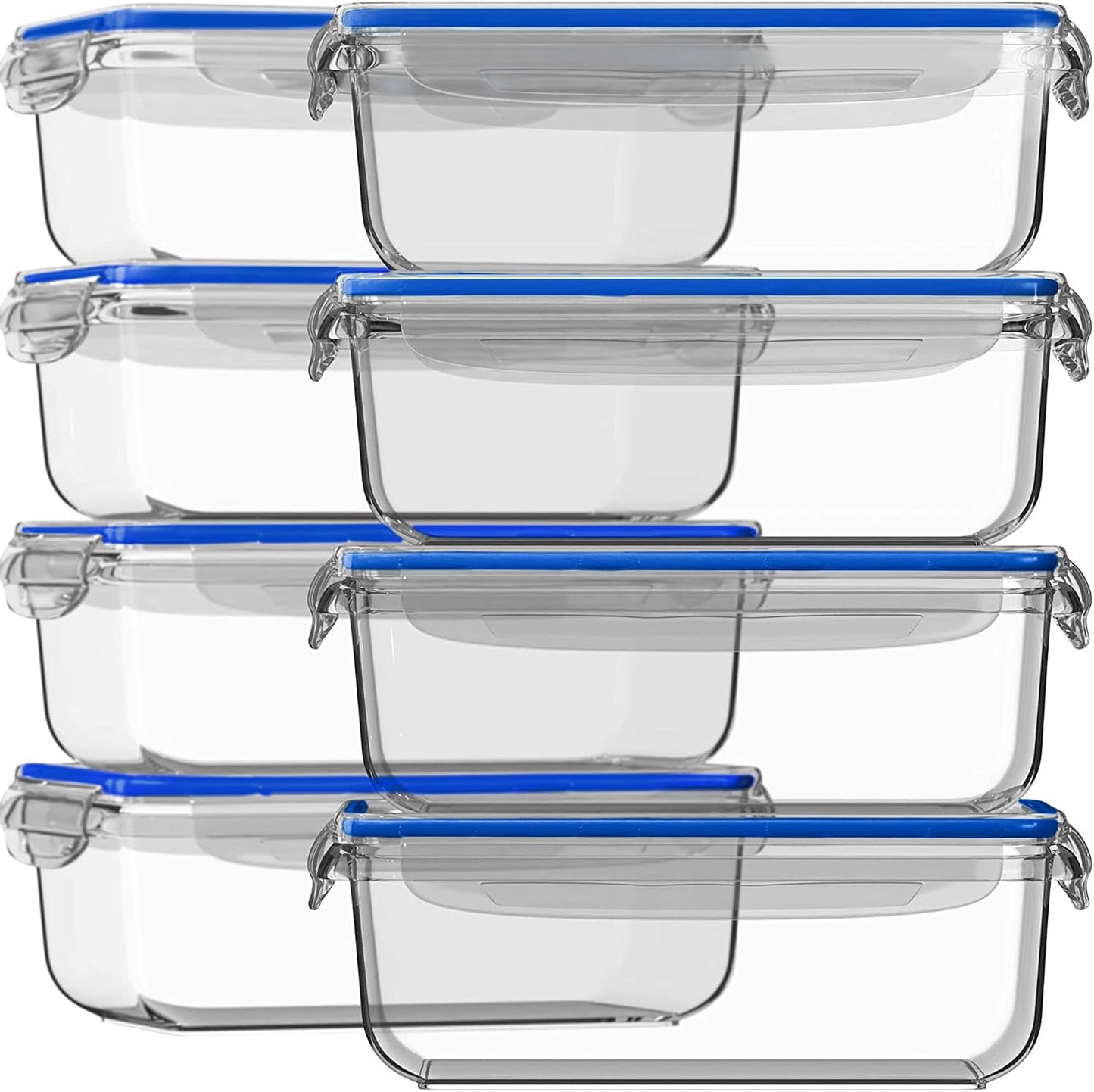 Razab 16 Pc (Set of 8) 30 Oz Glass Meal Prep Containers with Lids, Airtight Large Glass Food Storage Containers, Reusable Leak Proof BPA Free, Freezer to Oven and Dishwasher Safe