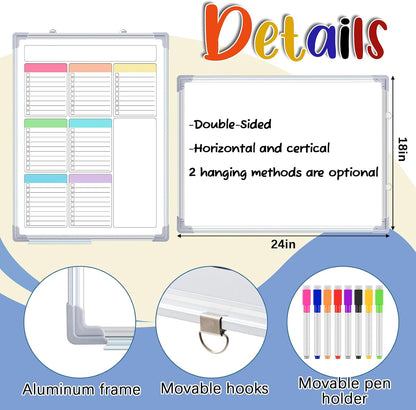 Lincia Magnetic to Do List Whiteboard for Wall 24" x 18" Large Weekly Dry Erase Board, Hanging Double-Side White Board Calendar for Planning Drawing Memo Home Kitchen Office(White)