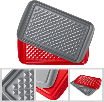 BBQ Tray for Raw Meat Prep and Cooked Food, Grill Prep and Serve Trays, Melamine Serving Trays and Platters for Food, Unbreakable Party Tray, Set of 2, Black and Red