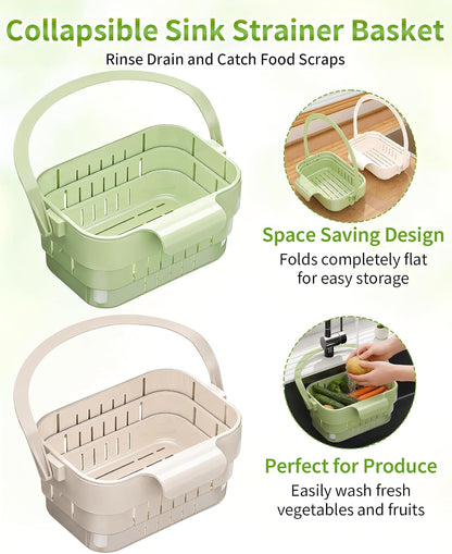 2 Pcs Collapsible Sink Drain Basket, Hanging Food Strainer Colander