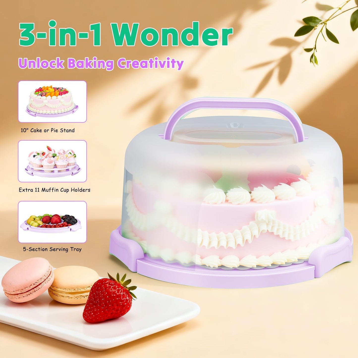 Cake Carrier with Lid and Handle, Bpa-Free Cake Holder with Lid for 10 Inch Round Cake Carrier with 10 pcs Round Golden Cake Boards and Portable Insulated Bag & Two Boxes of Cupcake Paper Liners