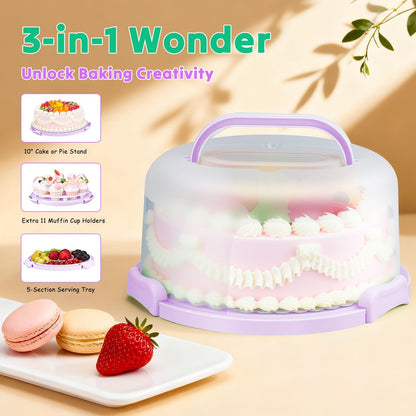 Cake Carrier with Lid and Handle, Bpa-Free Cake Holder with Lid for 10 Inch Round Cake Carrier with 10 pcs Round Golden Cake Boards and Portable Insulated Bag & Two Boxes of Cupcake Paper Liners