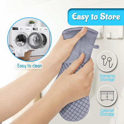 4 Pcs Oven Mitts and Pot Holders,500°F High Heat Resistant Kitchen Oven Mitts with Pot Holders,Long Oven Mitts with Recycled Cotton Infill and Silicone Non-Slip Surface for Baking and Cooking(Grey)