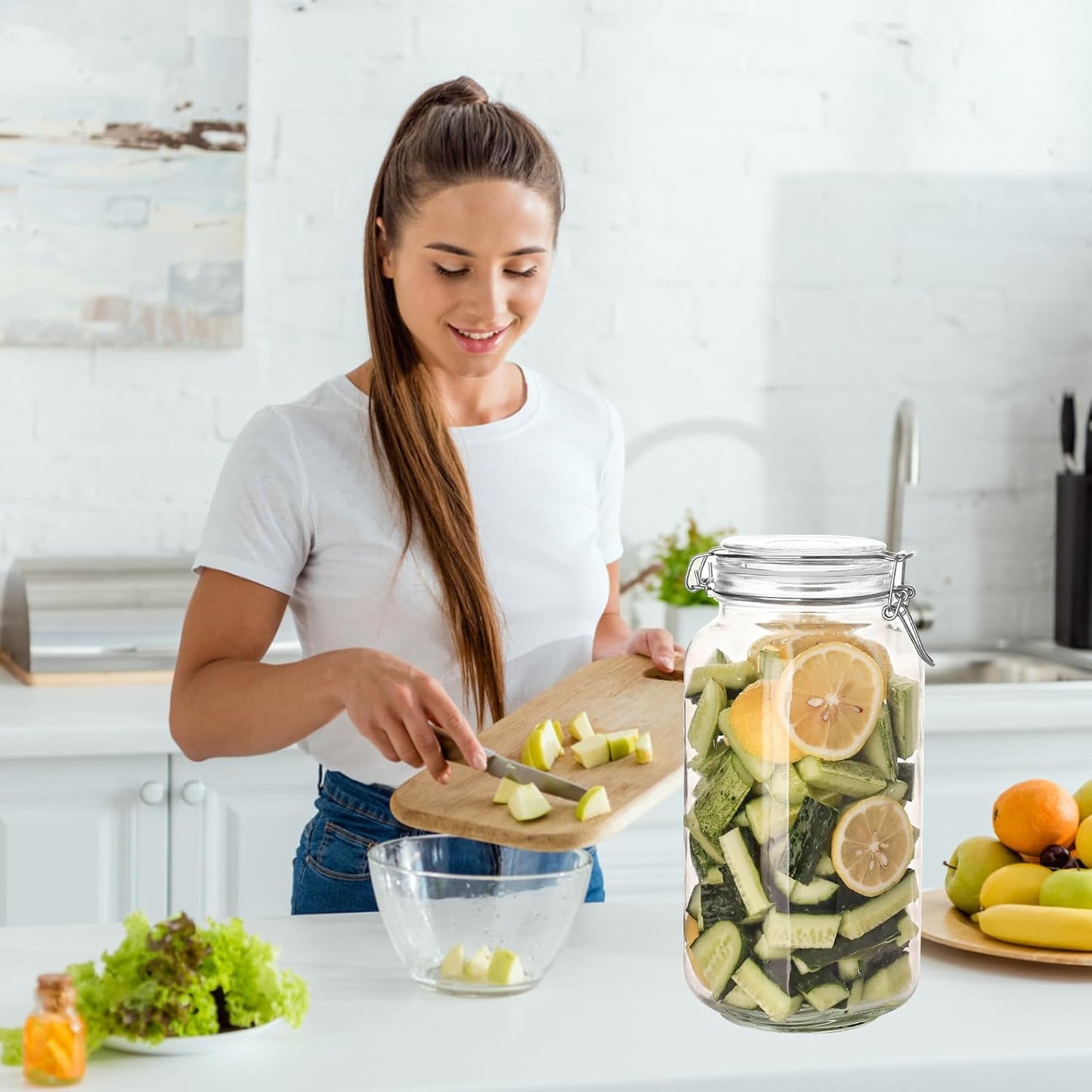Glass Food Storage Jars 37 oz Set of 6,Glass Storage Containers Clear Glass Food Canister with Bamboo Lid Airtight For Serving Tea, Coffee, Flour, Sugar, Candy, Cookie, Spice and More (Square)