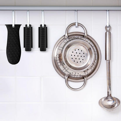 3 Piece Silicone Cast Iron Handle Cover with Pot Handle Covers Set，Cast Iron Handles Sleeve (Black-Small)