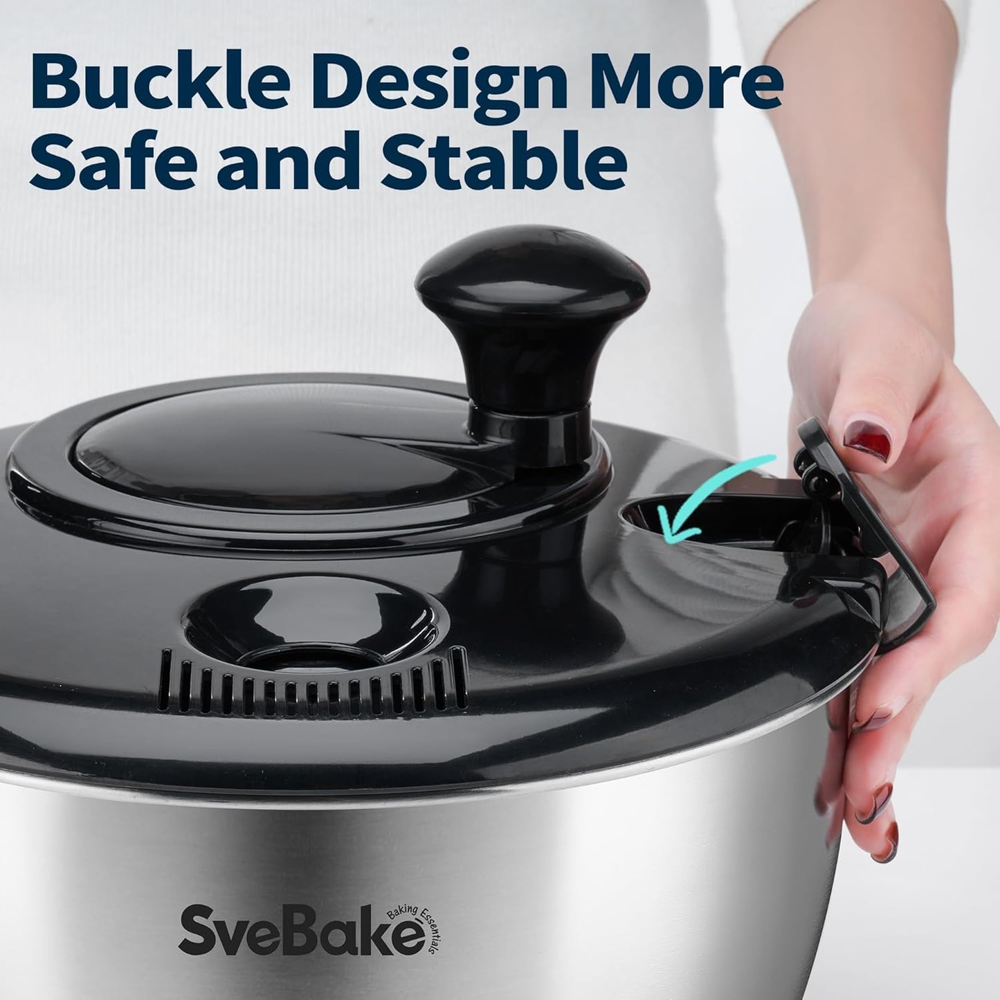 Stainless Steel Salad Spinner, 4.8 Qt Vegetable Washer, BPA-Free Lettuce Dryer with Crank Design, Dishwasher Safe, Non-Slip Base - Transparent Lid