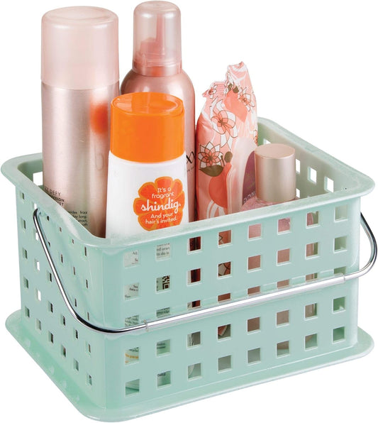 iDesign Spa BPA-Free Plastic Small Stackable Basket with Handle - 9.25" x 7" x 5", Mint