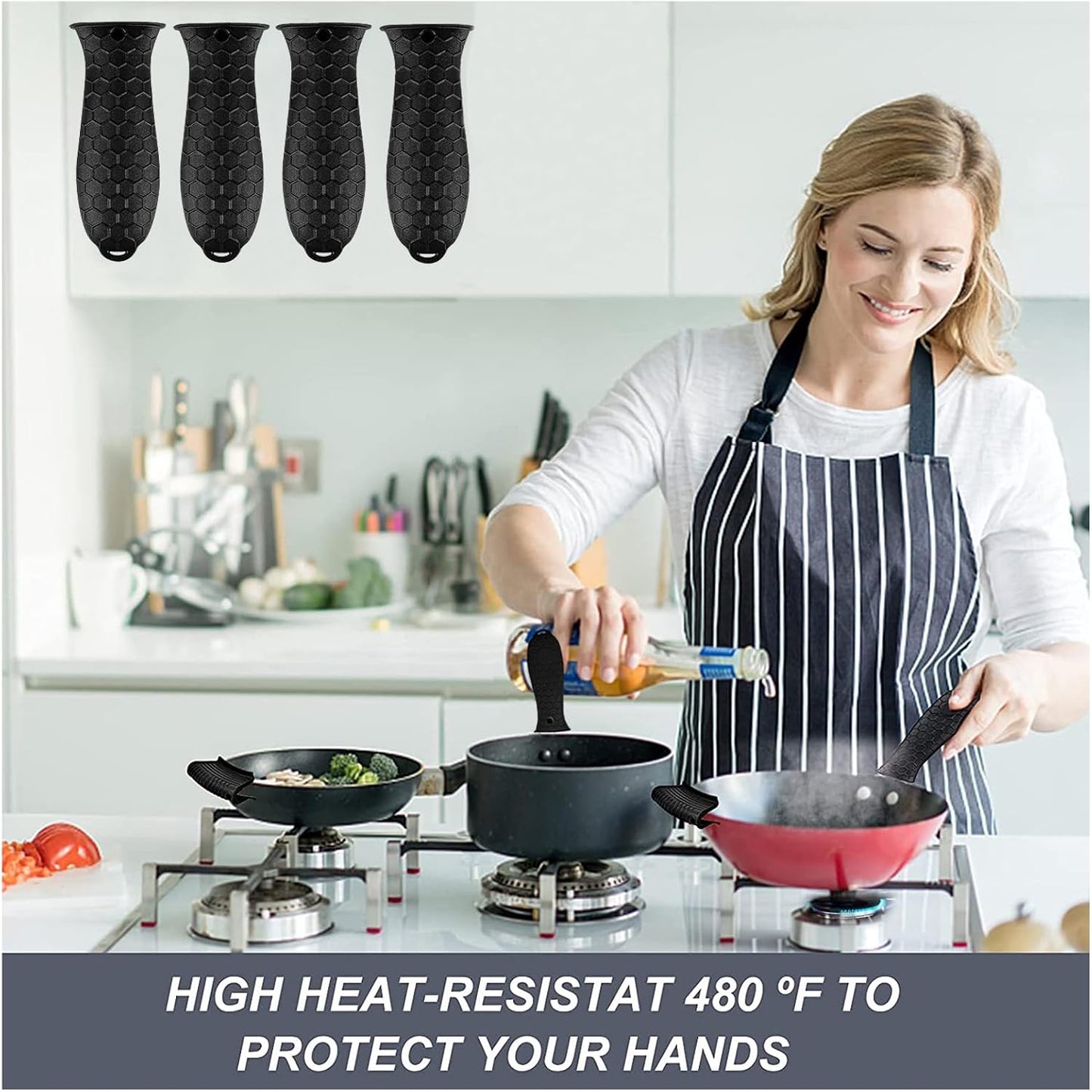 Silicone Hot Handle Holder - Potholder for Cast Iron Skillets & Frying Pans - Heat Resistant Sleeve Grip Handle Cover, Red, Black, Blue, Green