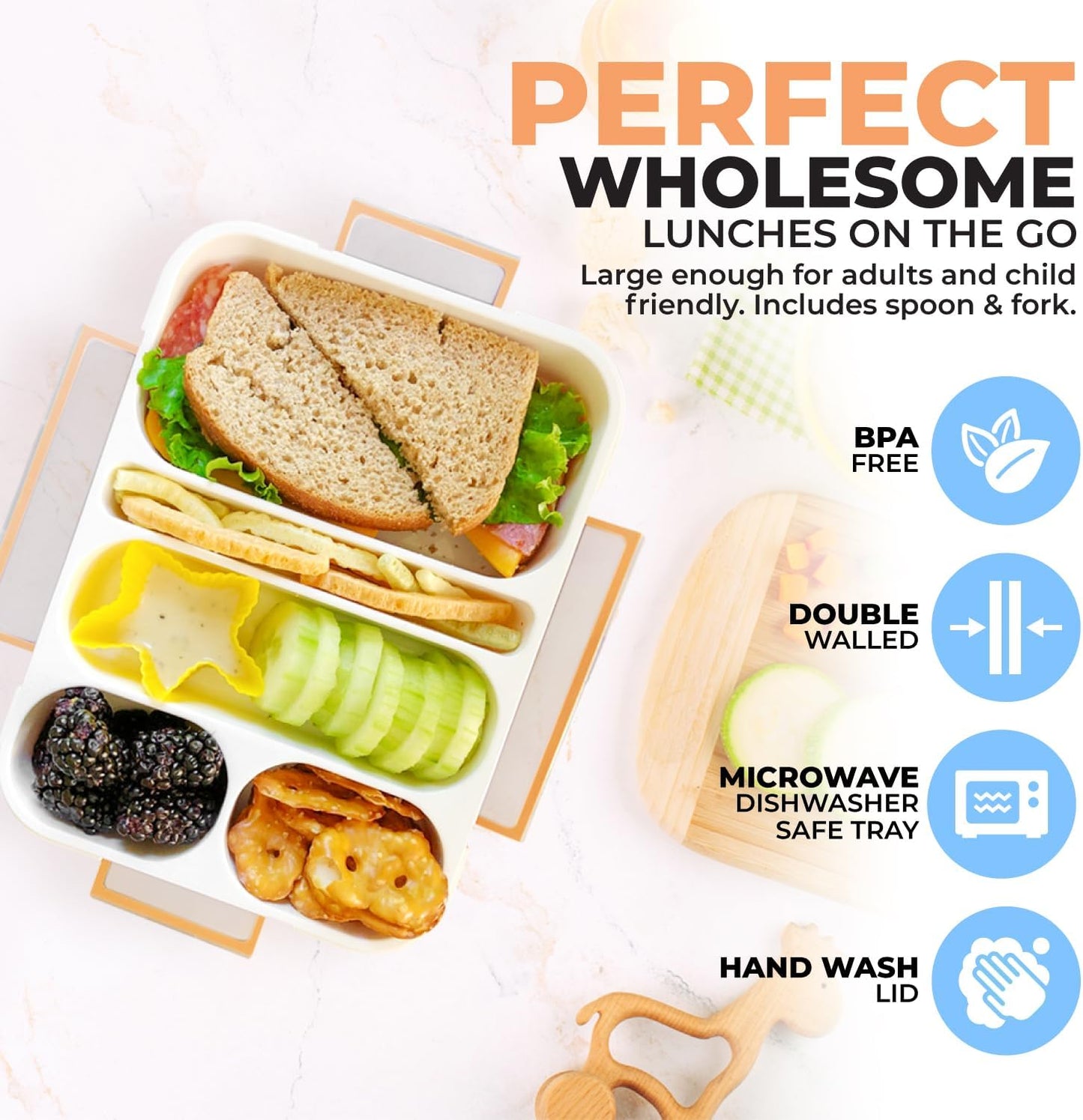 Bento Lunch Box Kids & Adults, Lunch and Snack Containers for Boys & Girls with 3 Compartments - School, Work Daycare, Meal Planning Portion Control Container, BPA-Free Boxes, Utensils, Blue 1 pack