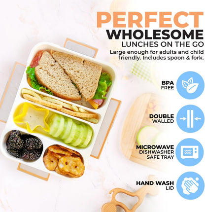 Bento Lunch Box Kids & Adults, Lunch and Snack Containers for Boys & Girls with 3 Compartments - School, Work Daycare, Meal Planning Portion Control Container, BPA-Free Boxes, Utensils, Blue 1 pack