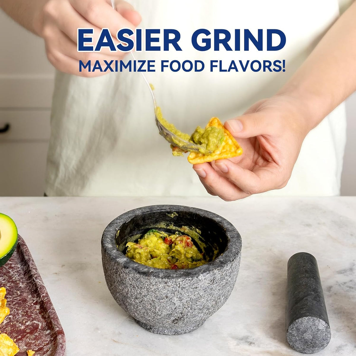 Koville Luxury Marble Mortar and Pestle Set, 7"-4cups Grinder Bowl for Guacamole, Salsa, Pill Crusher, Spice, Herb, Garlic, Nut, Heavy Duty Grinder for Kitchen