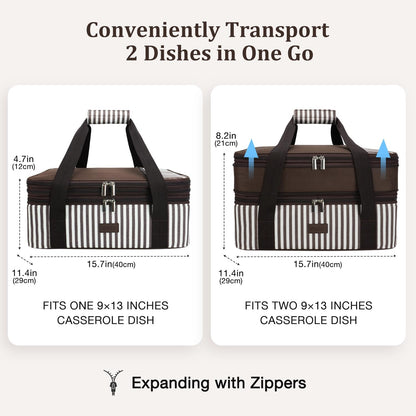 Expandable Casserole Carrier Bag - Double Decker Food Bag, Insulated Casserole Carrier for Hot or Cold Food, Lasagna Holder Tote for Picnics,Beaches,Traveling or Gifts