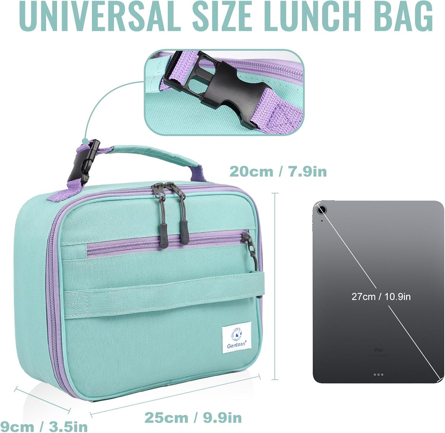 Genteen Lunch Box Kids, Insulated Lunch Bag Kids Boys Girls Back to School, Soft Lunch Box for Men Reusable Lunchbox for Office,Outdoor,School (Black)