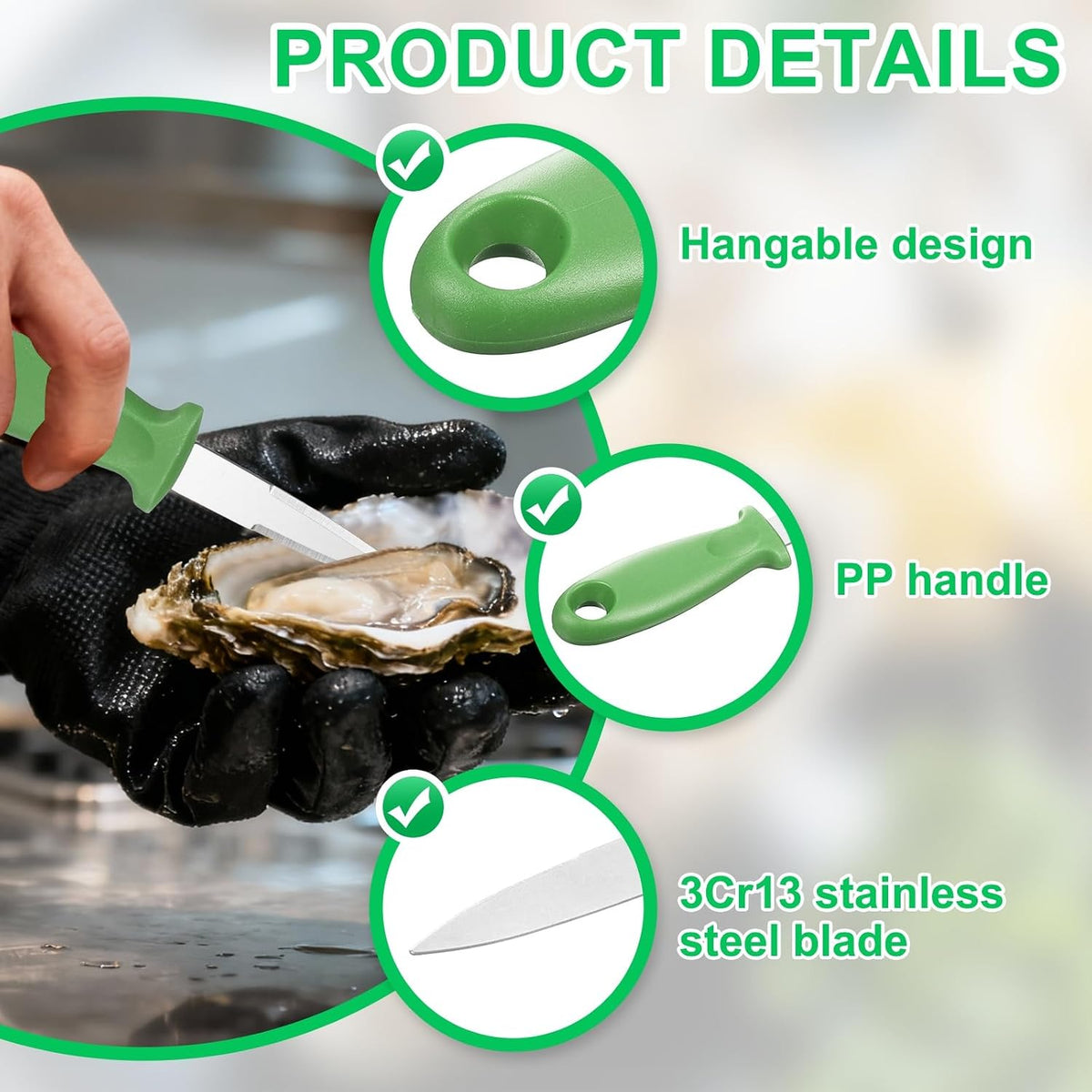 uxcell 12 Pcs Stainless Steel Oyster Shucking Knife, Oyster Shucking Shell Opener Knife Non-Slip for Shellfish Opening Seafood Restaurants Home Use, Green