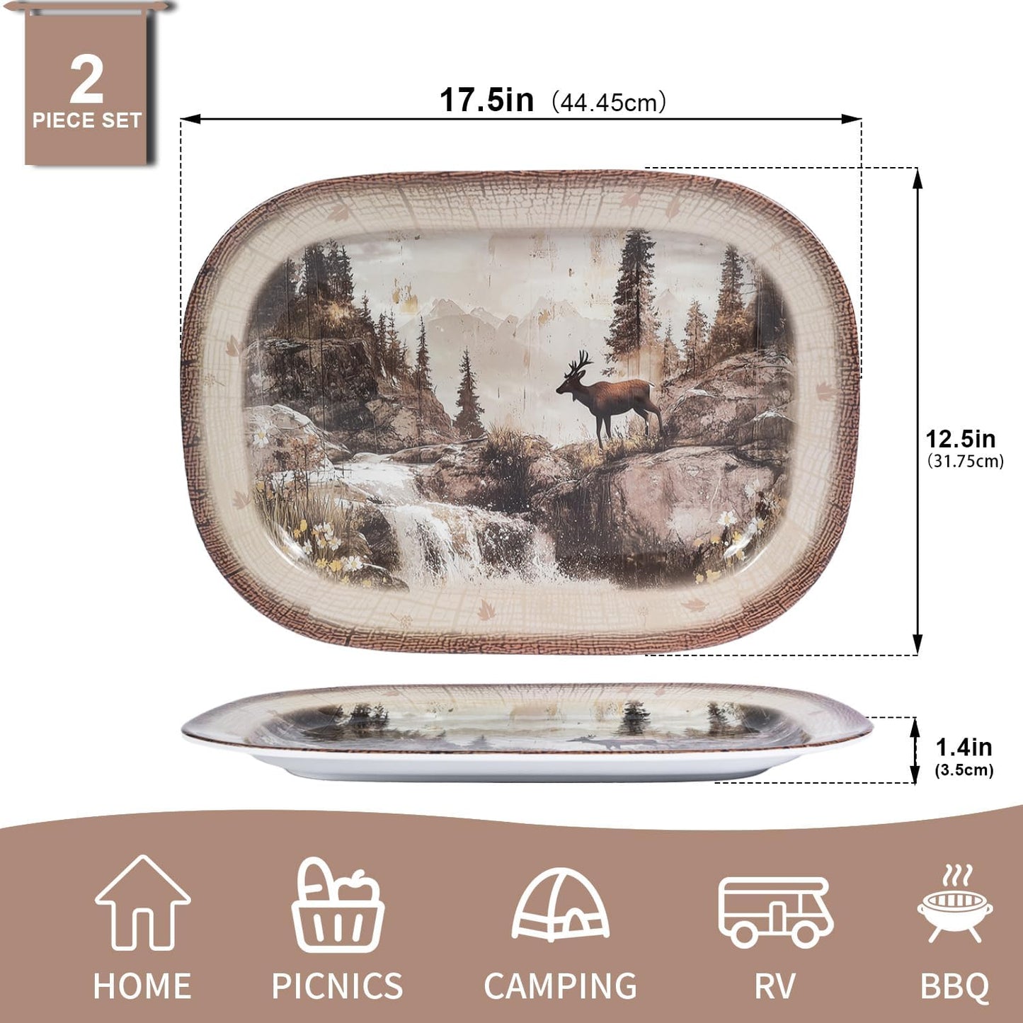 2 Pack Extra Large 17.5 Inch White Serving Trays – Reusable Melamine Platters for Parties, Snacks & Cookies, Durable Food Serving Dishes for Entertaining, Pantry & Kitchen Use White