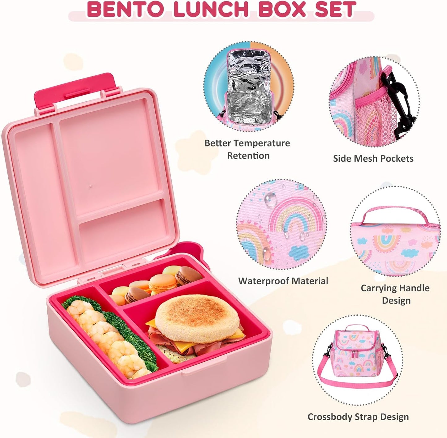 Pawtong Lunch Box Set with Bento Box Container, 17OZ Stainless Steel Food Soup Thermo, Kids Water Bottle & Portable Insulated Lunch Bag, Leakproof, Hot/Cold Retention for School, Travel (Purple-Horse)