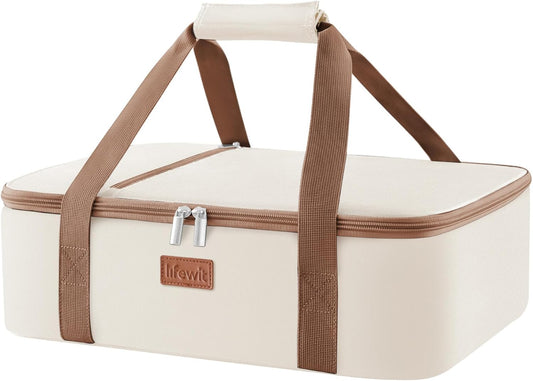 Lifewit Insulated Double Decker Casserole Carrier for Hot or Cold Food, Casserole Dish Carrying Case, Lasagna Holder for Potluck Parties, Picnic and Cookouts, Fits 9"x13" Baking Dish, Grey