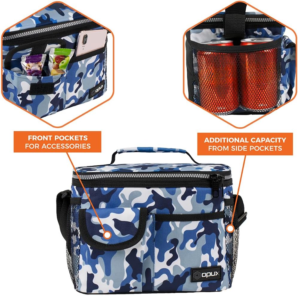 opux Insulated Lunch Bag for Men Women, Leakproof Black Lunch Box for Work, Portable Soft Lunch Cooler Bag with Shoulder Strap, Adult Lunchbox Lunch Pail for Kid Boy Girl School, 14 Can/8L