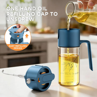 PLAPITATE 17oz/500ml Premium Olive Oil Sprayer for Cooking, 2 in 1 Glass Olive Oil Dispenser Bottle for Kitchen Gadgets, Spray Bottle with Portion Control for Salad, Frying, BBQ (Black)
