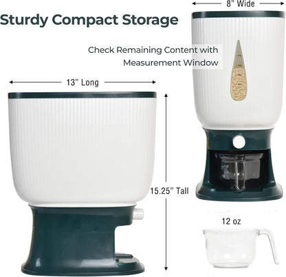 Rice Dispenser for Countertops – Seal 20 Lbs. of Food in Your Small, Strong, Light Rice & Cereal Dispenser – Brush & Measuring Cup Included – White-Green – Home & Kitchen Goods
